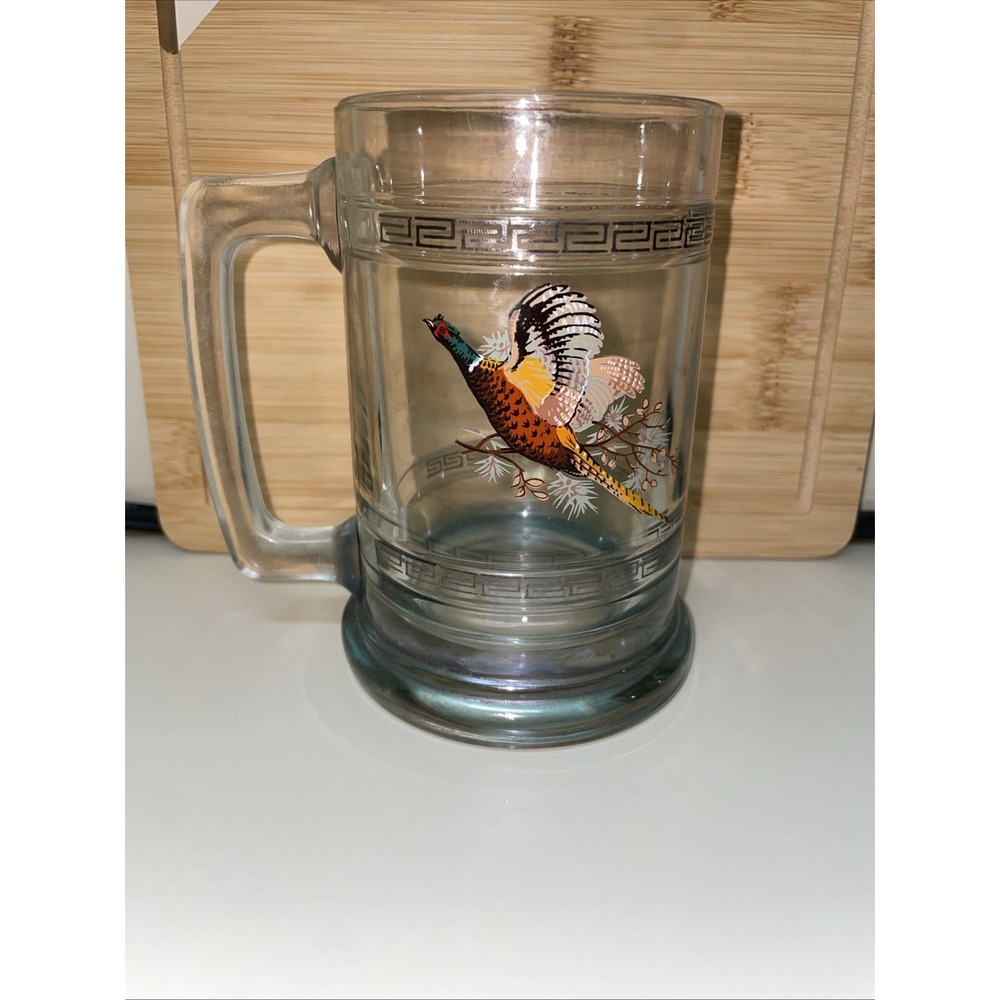 Princess House Pheasant Clear Glass Weighted Beer Mug Stein Hunting Game Bird